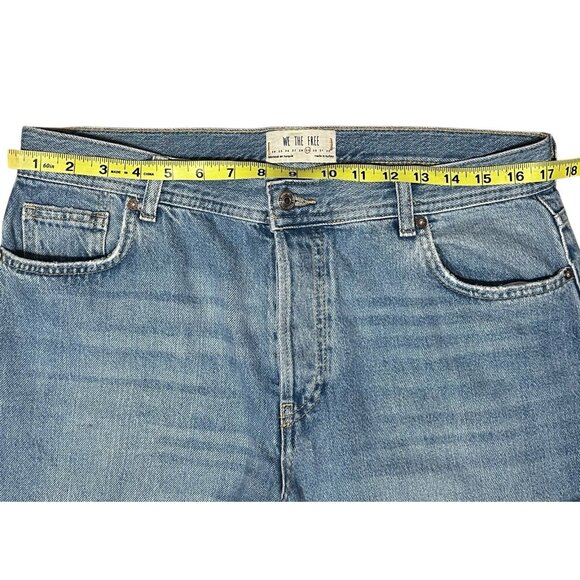 Free People Women Jeans 29 High Rise Wide Leg Blue Distressed Chewed Hem - Picture 9 of 15